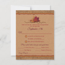Fall in Love Burlap, Leaves Wedding RSVP with Meal