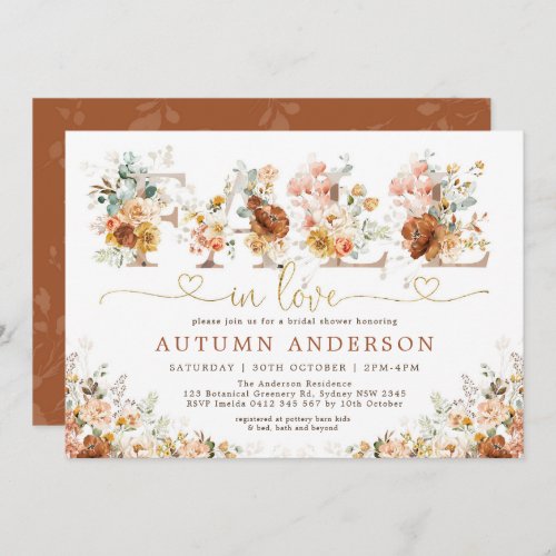 Fall in Love Burnt Orange Floral Bridal Shower Invitation