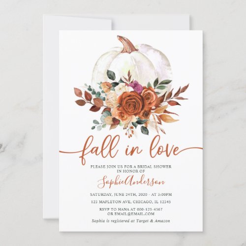 Fall in Love Burnt Orange Floral Bridal Shower Invitation