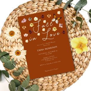 Fall in Love Burnt Orange Wildflower Bridal Shower Invitation