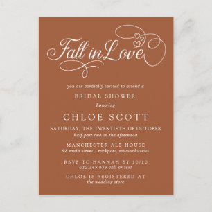 Fall in Love Calligraphy Terracotta Bridal Shower Postcard