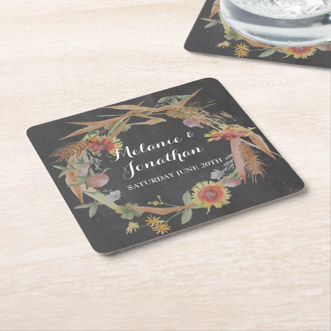 Fall in Love Chalkboard Coaster Mats Wedding Party (Angled)
