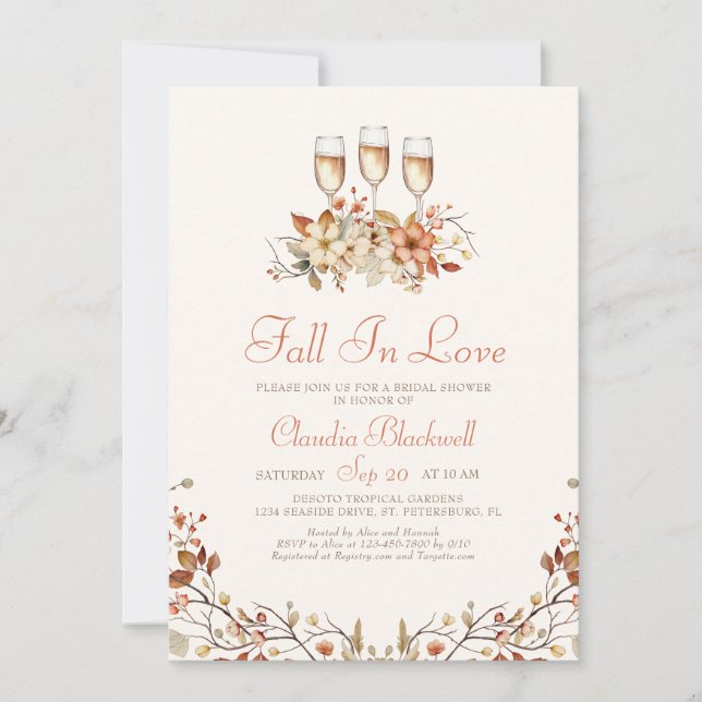Fall In Love Champagne Bridal Shower Invitation (Front)