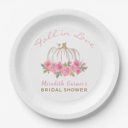 Fall in Love Chic Glitter Autumn Bridal Shower Paper Plates