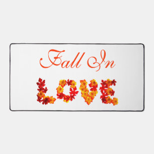 Fall In Love Colorful Leaves Autumn Rustic Design Desk Mat
