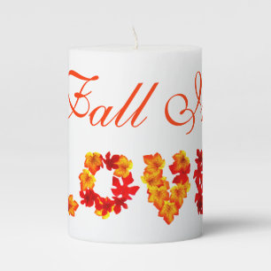Fall In Love Colorful Leaves Autumn Rustic Design Pillar Candle