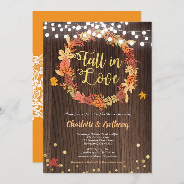 Fall in love couples shower invitation wreath (Front/Back)