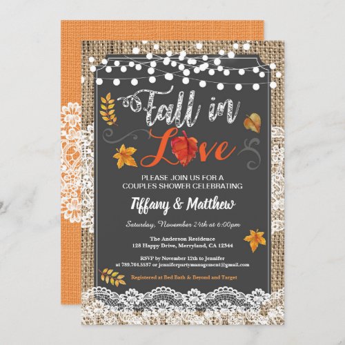 Fall in love couples shower rustic chalkboard invitation