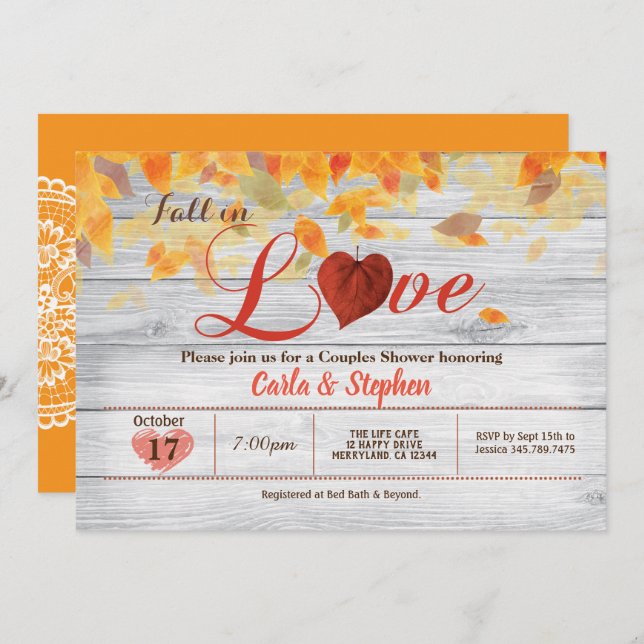 Fall in love couples shower rustic wood invitation (Front/Back)