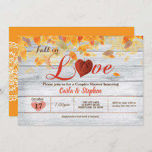 Fall in love couples shower rustic wood invitation