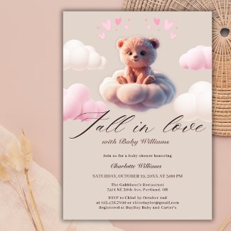 Fall In Love Cute Bear On A Cloud Girl Baby Shower