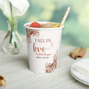 Fall in Love Cute Fall Bridal Shower Paper Cups