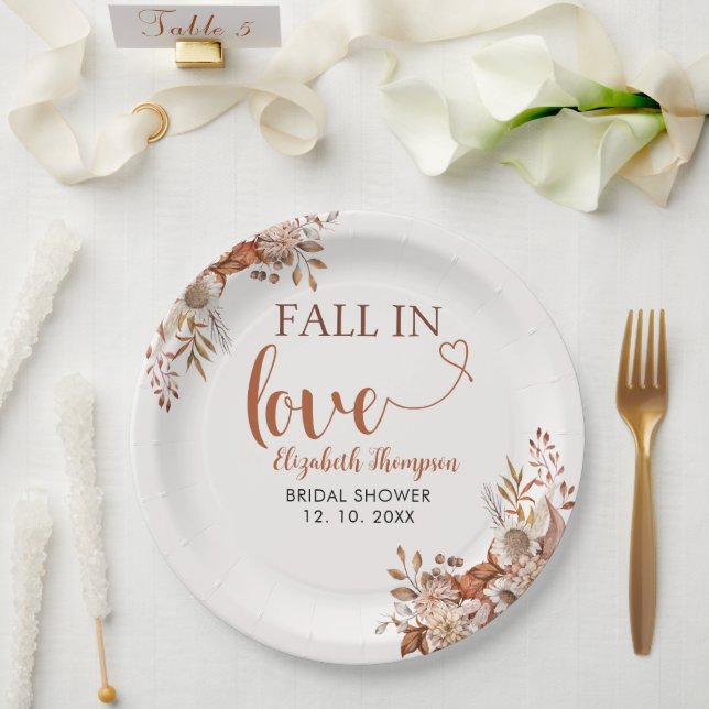 Fall in Love Cute Fall Bridal Shower  Paper Plates (Wedding)