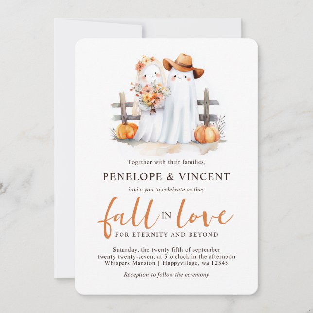 Fall in Love Cute Ghosts Wedding Invitation (Front)