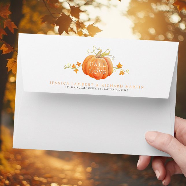 Fall in love cute pumpkin watercolor art wedding envelope (Creator Uploaded)