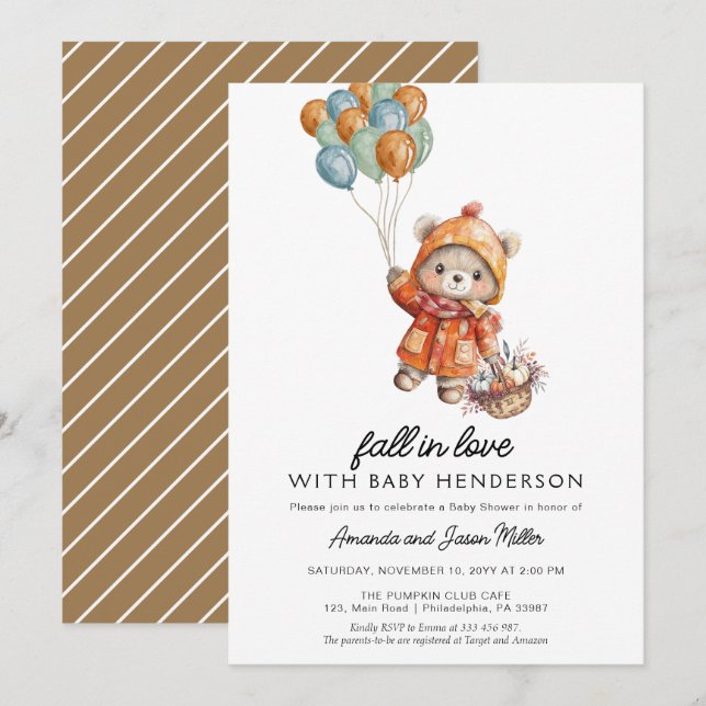 Fall in love cute teddy bear Baby Shower Save The Date (Front/Back)