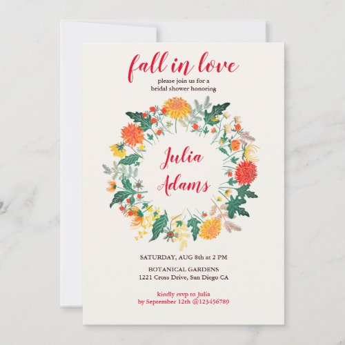 Fall in Love Dahlia Spring Flowers Bridal Shower Invitation