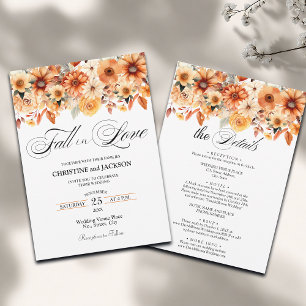 Fall in Love Details on Back Boho Floral Wedding Invitation