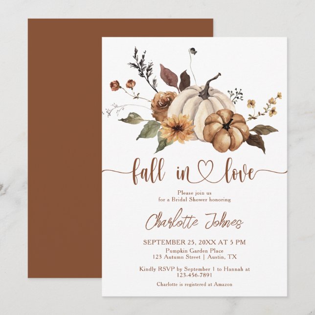 Fall in Love Earthy Floral Fall Bridal Shower Invitation (Front/Back)