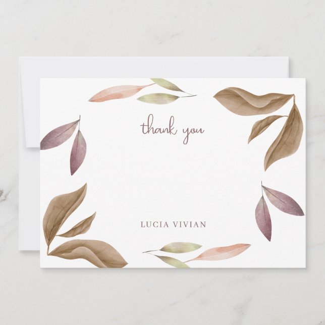 Fall In Love Elegant Autumn Leaves Thank You Card (Front)