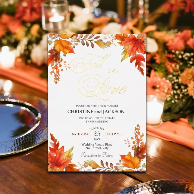 Fall in Love Elegant Boho Floral Wedding Gold Foil Invitation (Creator Uploaded)
