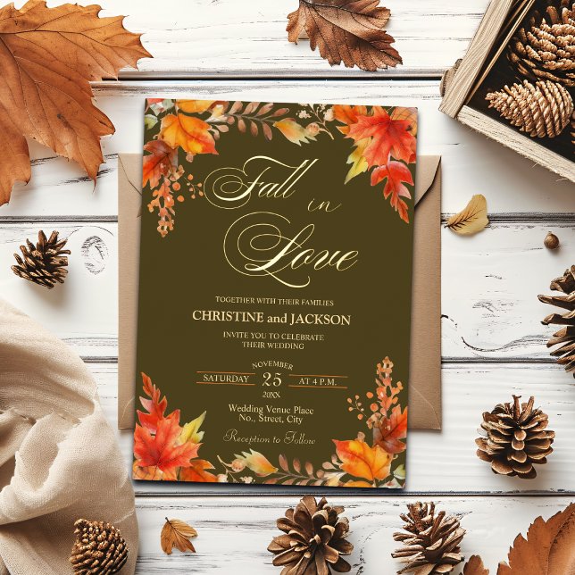Fall in Love Elegant Boho Floral Wedding Gold Foil Invitation (Creator Uploaded)