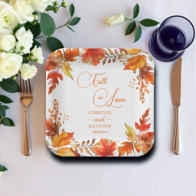 Fall in Love Elegant Boho Floral Wedding Paper Plates (Creator Uploaded)