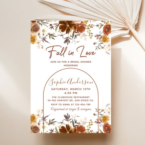 Fall In love Elegant Floral Bridal Shower Invitation
