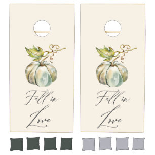 Fall in Love Elegant Pumpkin Calligraphy Wedding Cornhole Set