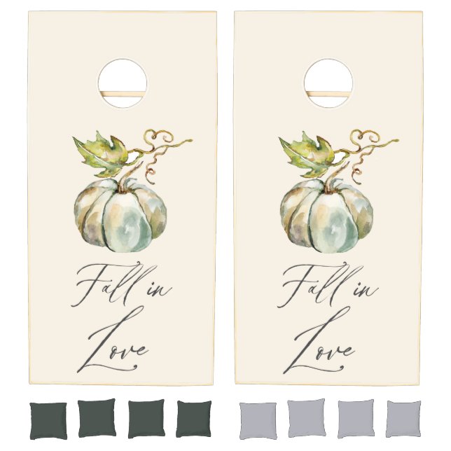 Fall in Love Elegant Pumpkin Calligraphy Wedding Cornhole Set (Set)
