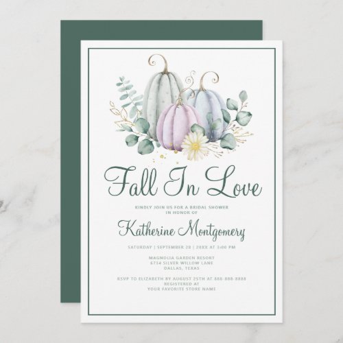 Fall In Love Elegant Pumpkin Fall Bridal Shower Invitation
