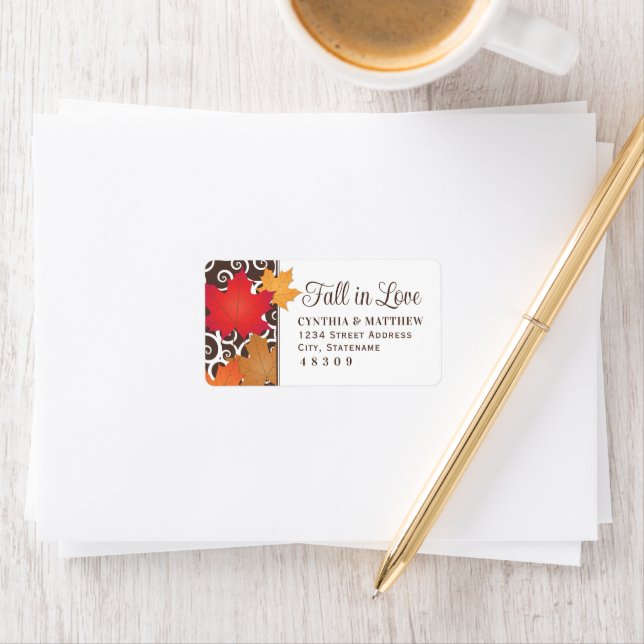 Fall in Love Elegant Red Autumn Leaves Wedding Label (Insitu)