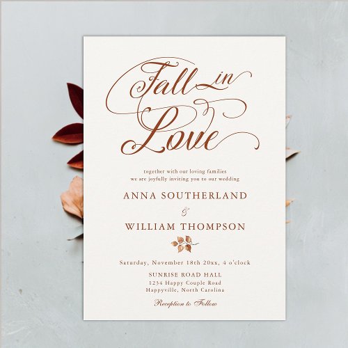 Fall in Love Elegant Romantic Calligraphy Wedding Invitation