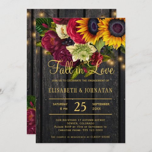 Fall in love elegant rustic barn wood engagement invitation