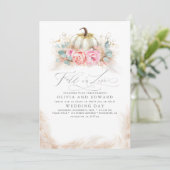 Fall in Love Elegant Wedding Pink Flowers Pumpkin Invitation (Standing Front)