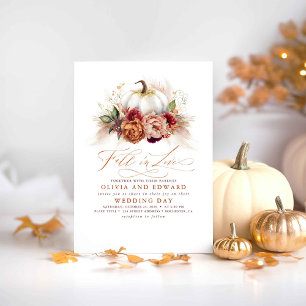 Fall in Love Elegant Wedding Rust Flowers Pumpkin Invitation