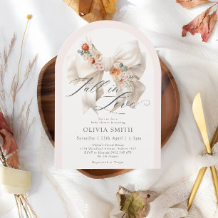 Fall in Love Elegant White Bow Floral Baby Shower Invitation