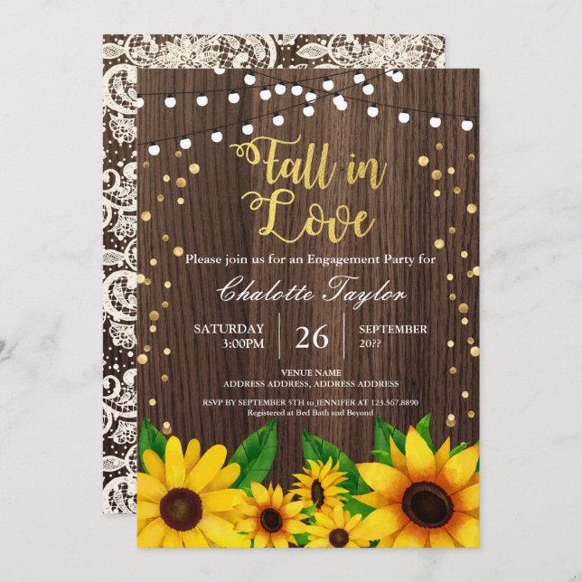 Fall in Love engagement party invitation sunflower (Front/Back)