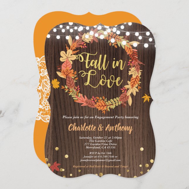 Fall in love engagement party invitation wreath (Front/Back)
