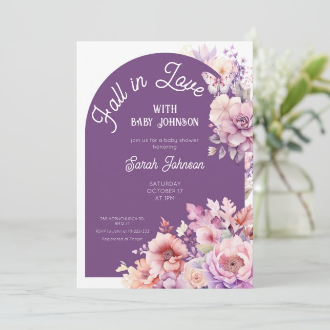 Fall in love fall floral baby bloom baby shower  invitation (Standing Front)