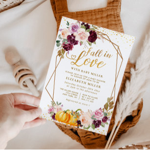 fall in love fall floral baby shower invitation