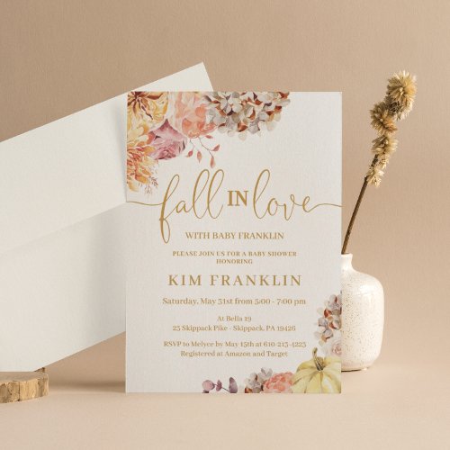 Fall In Love Fall Floral Baby Shower Invitation