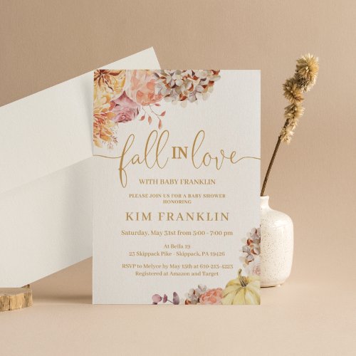 Fall In Love Fall Floral Baby Shower Invitation