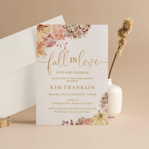 Fall In Love Fall Floral Baby Shower Invitation
