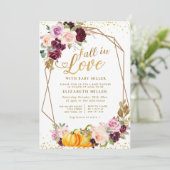fall in love fall floral baby shower invitation (Standing Front)