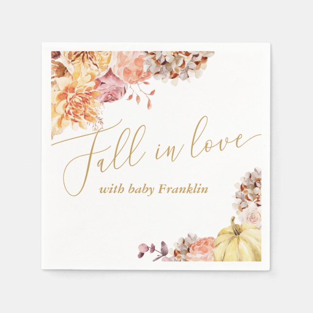 Fall In Love Fall Floral Baby Shower Napkins (Front)
