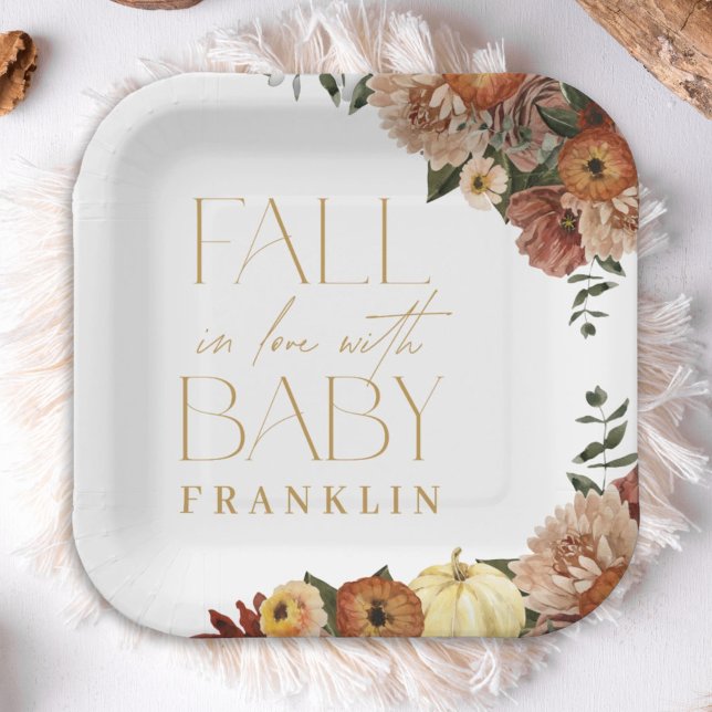 Fall In Love Fall Floral Baby Shower Paper Plates (Creator Uploaded)