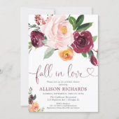 Fall in love fall floral burgundy bridal shower invitation (Front)