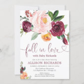 Fall in love fall floral burgundy girl baby shower invitation (Front)