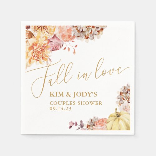 Fall In Love Fall Floral Couples Wedding Shower Napkins